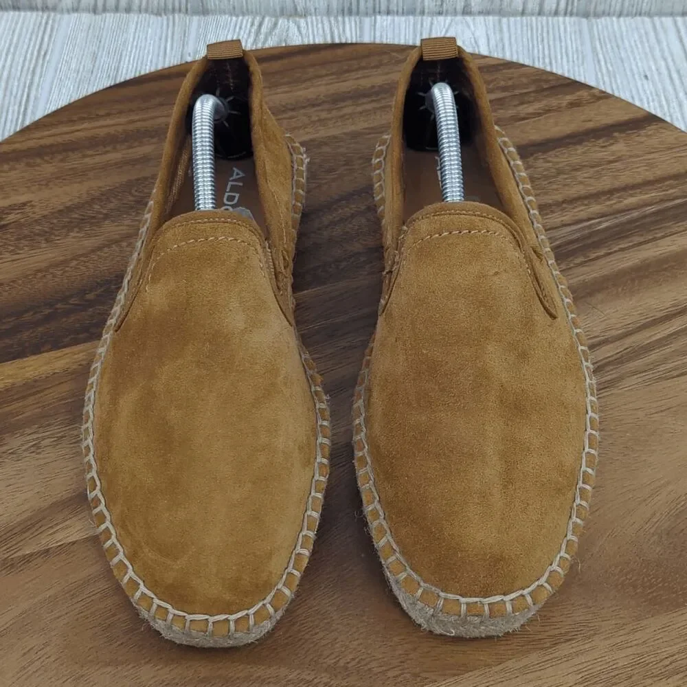 Aldo Womens Size 7 EU Size 39 Leather Caramel Brown Suede Espadrilles Flats Slip